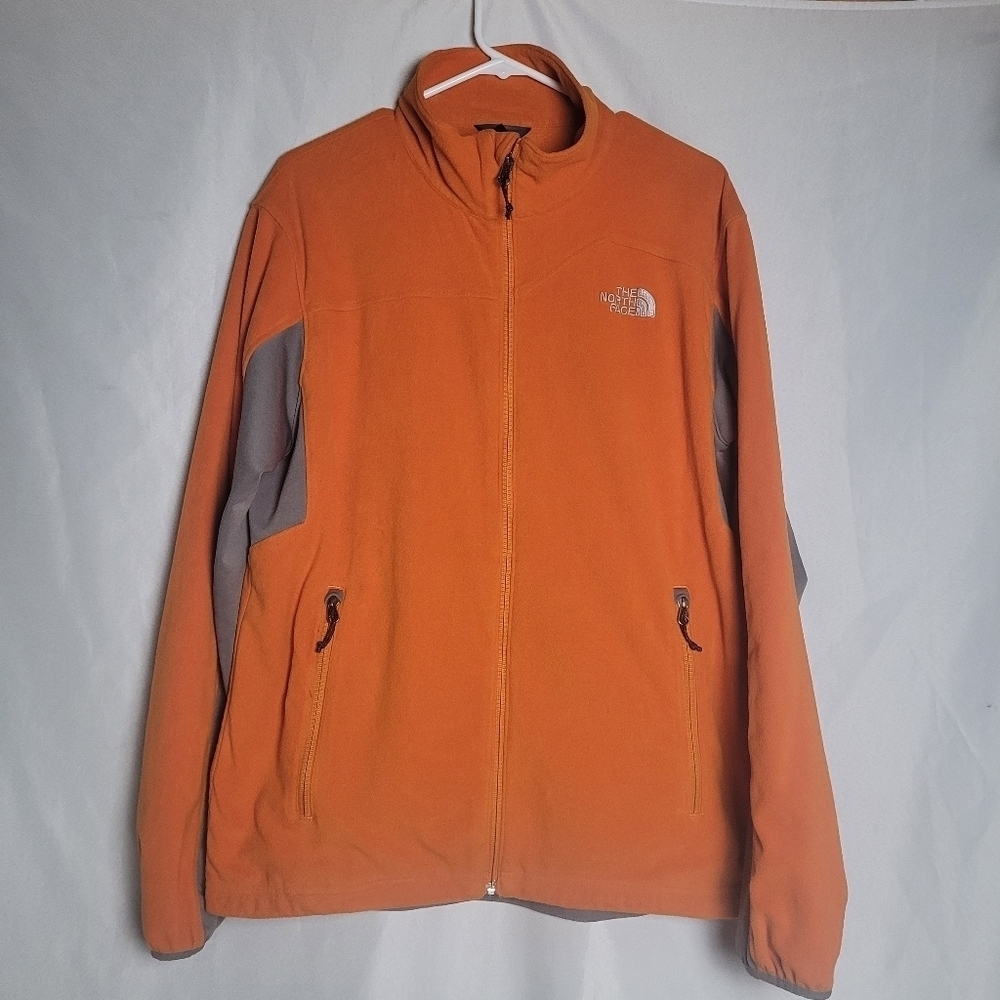 The North Face Orange Gray Full Zip Fleece Jacket Sweatshirt Size L